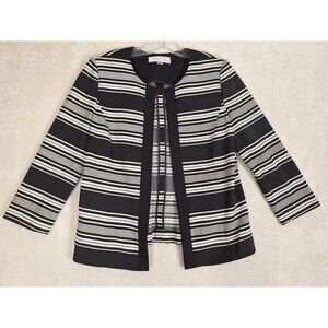 Tahari Blazer Jacket Womens 10 Business Career Black Striped Open Stretch Levine